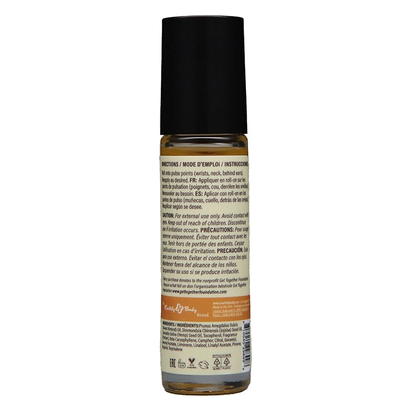 Earthly Body At Night Aphrodisiac Roll On Perfume Grape 0.34 Oz bottle with instructions on the label.