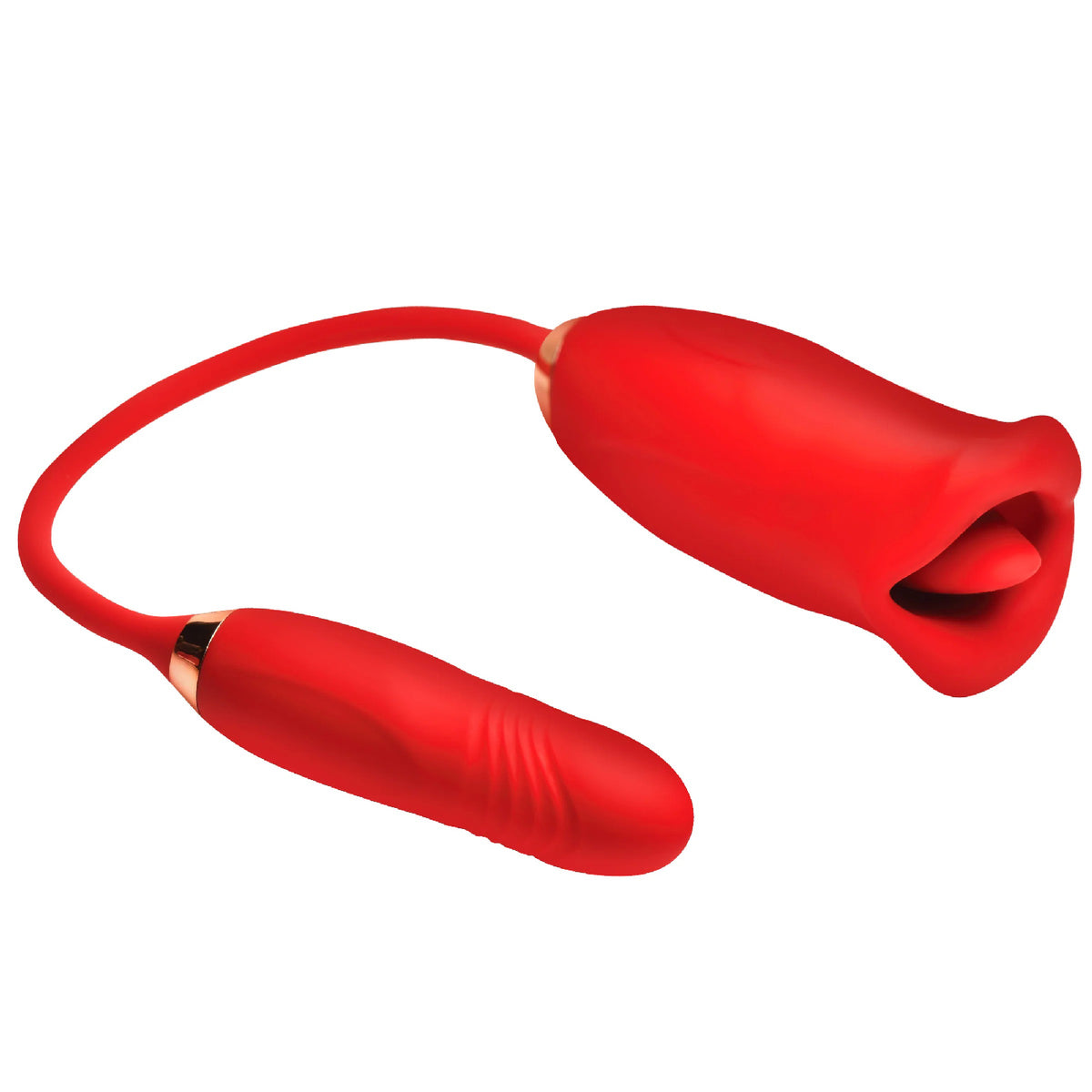 Magic Kiss Clitoral Stimulator Thrusting Vibrator Red features a dual-ended design for ultimate pleasure.