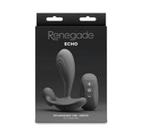 Renegade Echo Silicone Prostate Massager Black package featuring a sleek design and remote control.