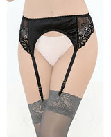 Escante Satin and Lace Garter Belt Black Small showcasing lace details and adjustable straps for a stylish look.