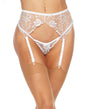 Evelyn Lace Garter Belt White LG featuring delicate lace and floral embroidery, perfect for an elegant intimate look.