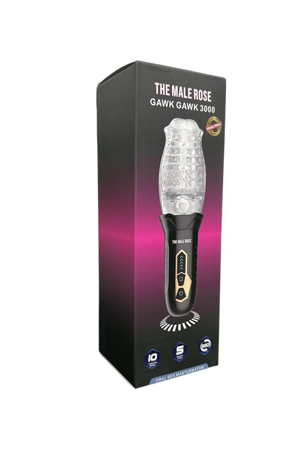 The Male Rose Gawk Gawk 3000 Rotating Masturbator in packaging featuring lifelike design and stimulation options.