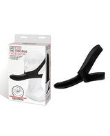Lux Fetish The Original Facilitator Face Strap-On Black packaging displayed with the product design.