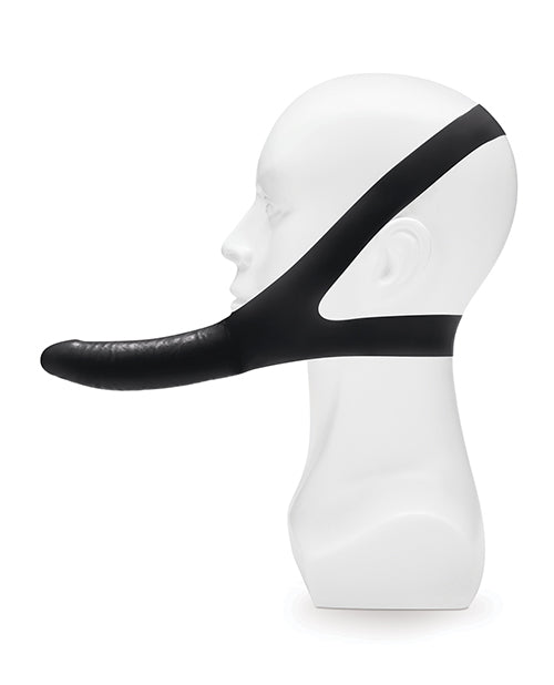 Lux Fetish The Original Facilitator Face Strap-On Black showcased on a mannequin side profile.