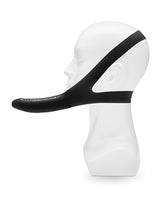 Lux Fetish The Original Facilitator Face Strap-On Black showcased on a mannequin side profile.