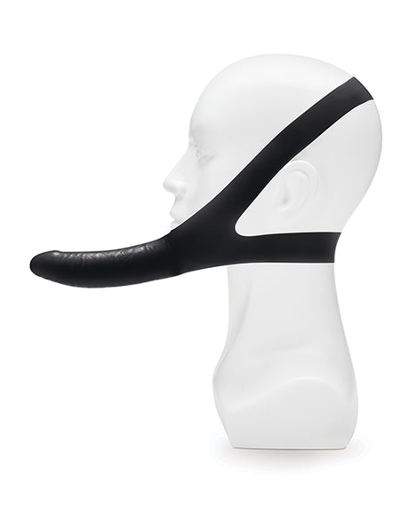 Lux Fetish The Original Facilitator Face Strap-On Black showcased on a mannequin side profile.