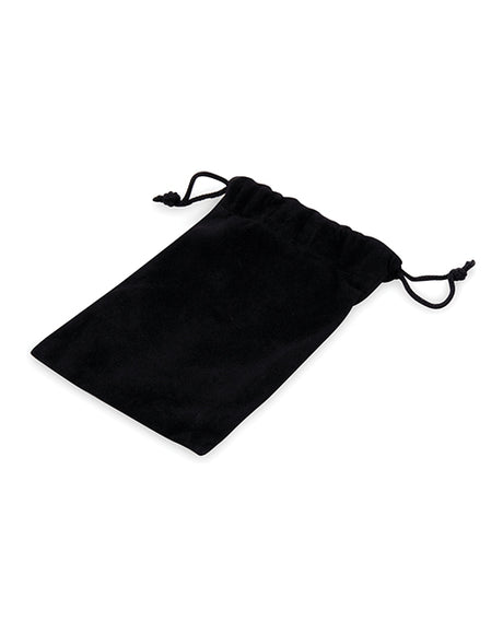 Black velvet drawstring pouch for secure storage of intimate items.