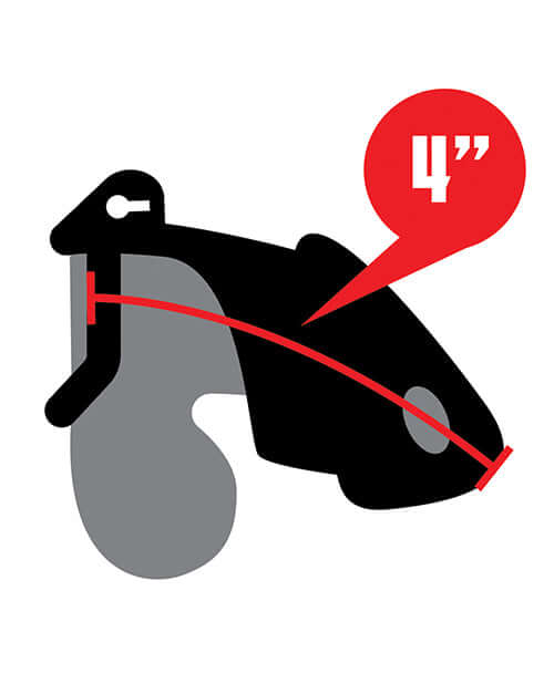 Lockmaster 4 inch Resin Cock Cage Black detailed illustration showing 4 inch measurement.