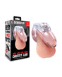 Lockmaster 3.5 Inch Side Lock See Thru Chastity Cage Clear packaging and product image with features highlighted.