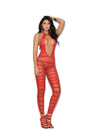Elegant Moments Striped Bodystocking Red OS featuring a bold red and diamond net design, perfect for intimate occasions.