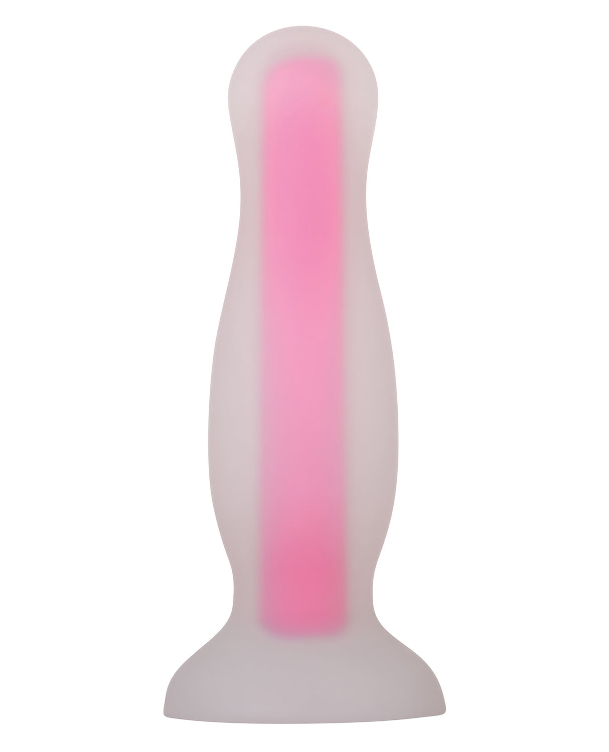 Evolved Luminous Glow Butt Plug Small Pink showcasing its glowing design and smooth flexible surface.
