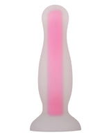 Evolved Luminous Glow Butt Plug Small Pink showcasing its glowing design and smooth flexible surface.