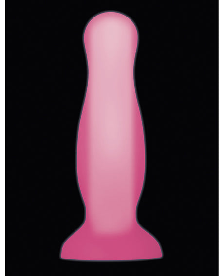 Evolved Luminous Glow Butt Plug Small Pink glowing in the dark, ideal for beginner anal play.