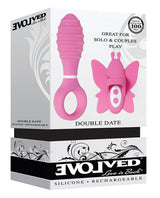 Evolved Double Date Kit Clitoral Anal Vibrator Pink packaging featuring ergonomic finger toys for couples play.