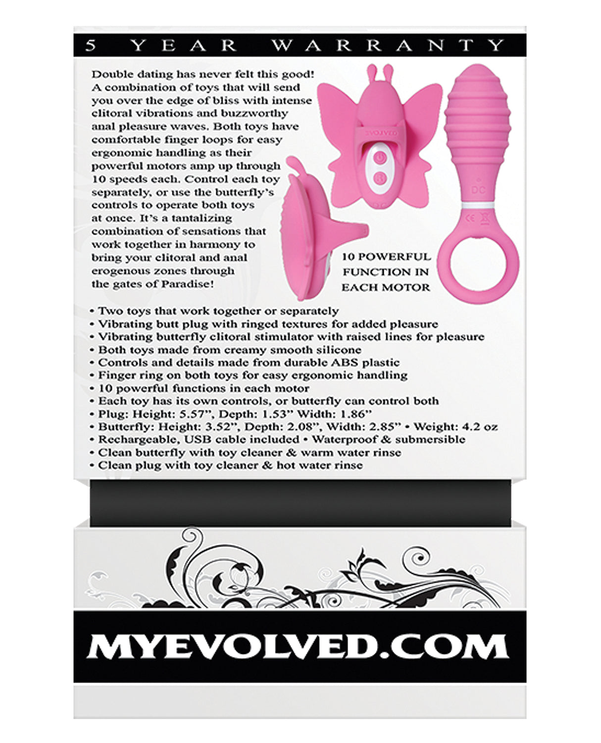 Evolved Double Date Kit Clitoral Anal Vibrator Pink features ergonomic design and 10 powerful functions for couples.