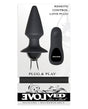 Evolved Plug & Play Remote Anal Plug Black packaging with remote control and silicone design.