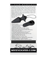 Evolved Plug & Play Remote Anal Plug Black product packaging with features and remote control.