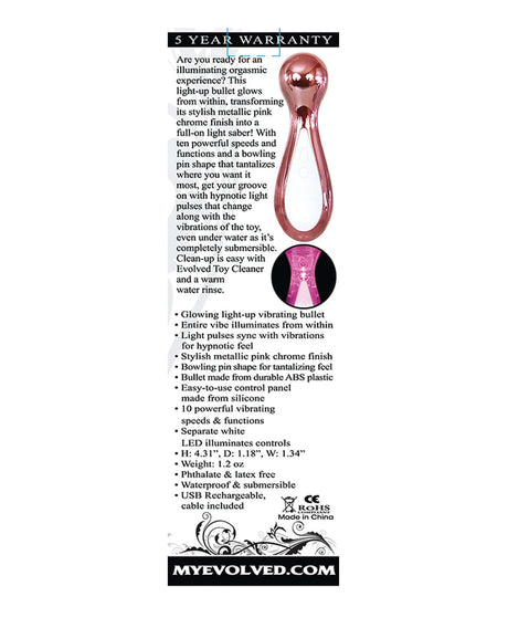 Evolved Starlite Bullet Vibrator Pink features illuminating speeds and functions for climactic experiences.