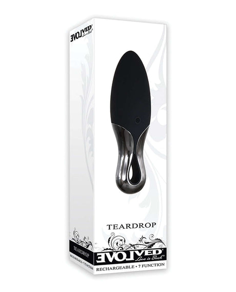 Evolved Teardrop Vibrator Black packaged in box for discreet pleasure and pinpoint stimulation.
