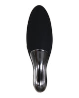 Evolved Teardrop Vibrator Black with sleek black design and metallic accents for discreet stimulation.