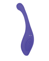 Evolved Anywhere Dual End Silicone Vibrator Blue in vibrant purple color with dual vibrating heads and flexible arm.