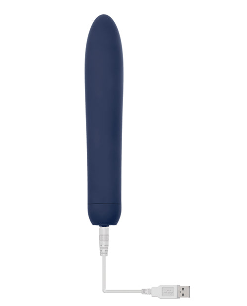 Evolved Straight Forward Vibrator Blue with USB charging cable, designed for focused stimulation.