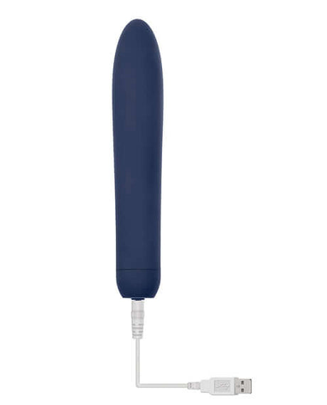 Evolved Straight Forward Vibrator Blue with USB charging cable, designed for focused stimulation.