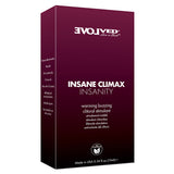 Evolved Insane Climax Insanity Warming Gel packaging, designed for enhanced intimate sensations.
