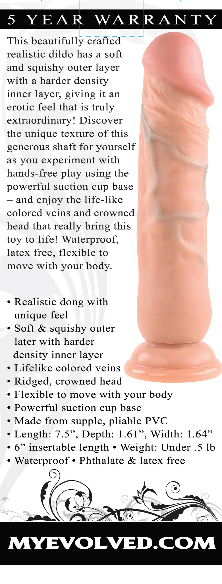 Evolved Novelties Realistic Dong 7 Inch Suction Cup Beige with lifelike design and soft outer layer.