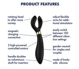 Satisfyer Endless Fun Couples Multi Vibrator features rotating head, flexible arms, magnetic charging, and powerful motors.