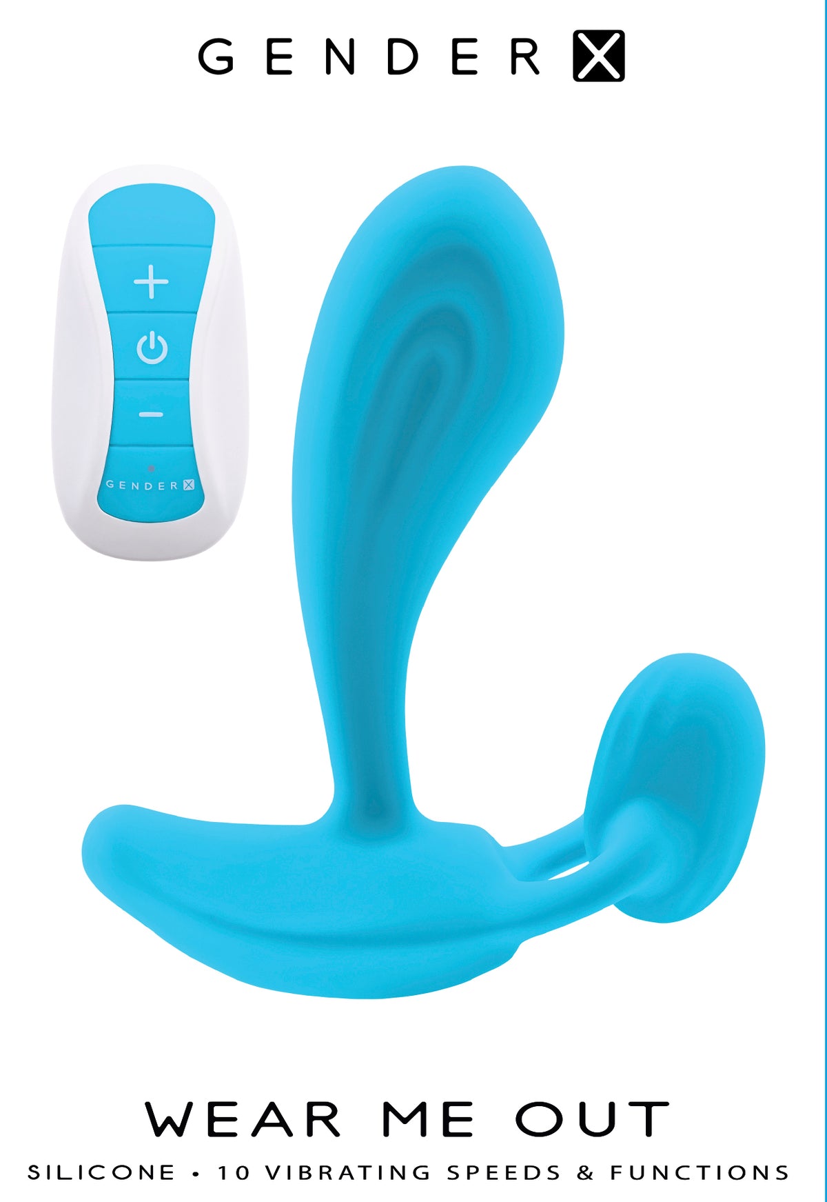Gender X Wear Me Out Wearable Dual Vibrator Blue with remote control, designed for comfort and versatility.
