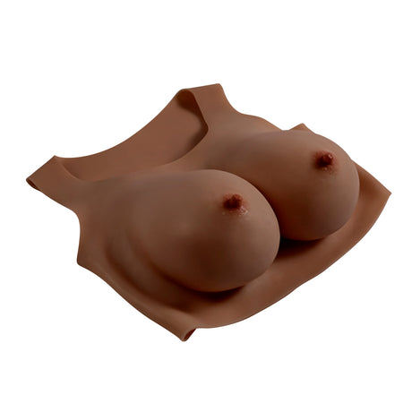 Gender X Undergarments E-cup Silicone Breast Vest Dark realistic silicone breasts displayed on a vest.