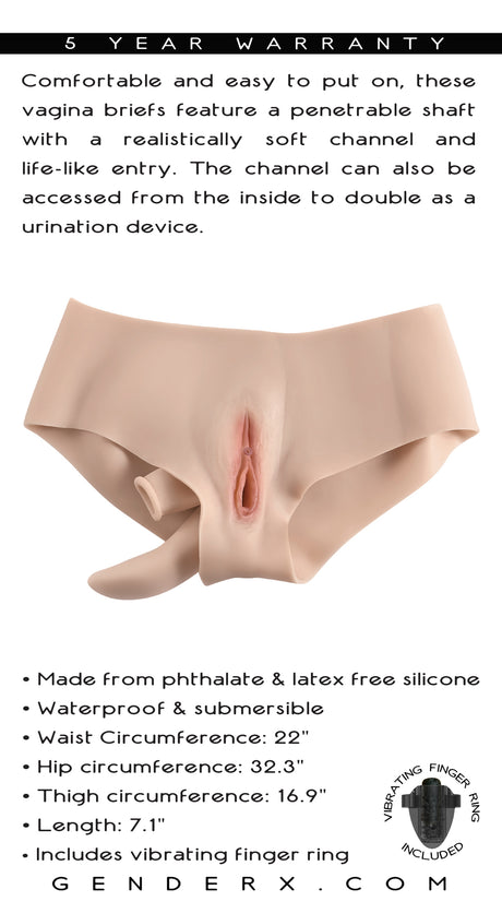 Gender X Undergarments Briefs Silicone Vagina Vanilla featuring a penetrable soft channel and life-like entry.