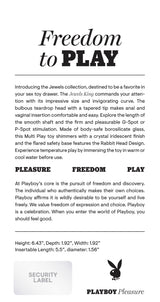 Product information for Playboy Jewels King Glass Probe Purple, showcasing size, design, and features for pleasure.