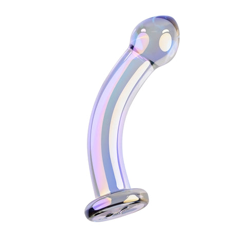 Playboy Jewels King Glass Probe Purple showcasing its smooth, curved design and eye-catching sparkle for pleasurable experiences.