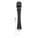 Playboy Royal Silicone Vibrating Wand Massager Black - USB rechargeable silicone wand with cushioned head and flexible handle.
