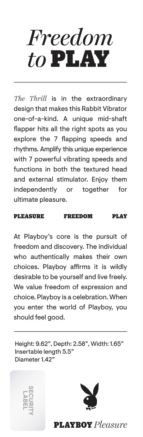 Playboy The Thrill Silicone Rabbit Vibrator Purple with unique design and flapping speeds for ultimate pleasure.
