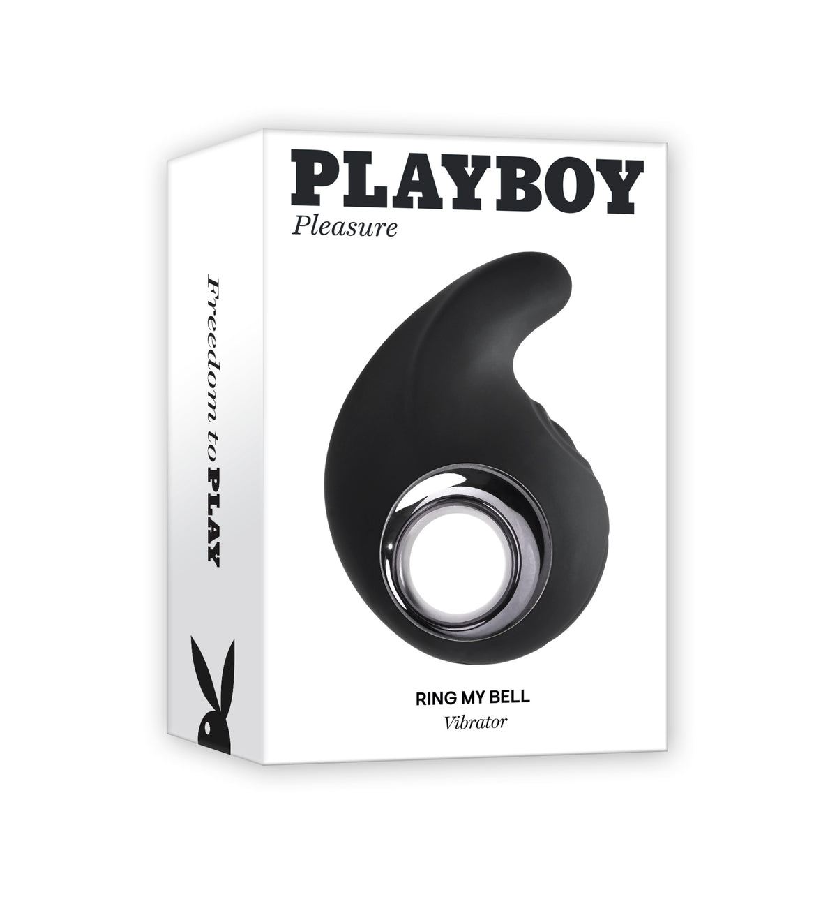 Playboy Ring My Bell Rechargeable Silicone Vibrator packaging showcasing its sleek design and powerful features.