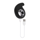 Playboy Ring My Bell Rechargeable Silicone Vibrator with chrome-lined design and USB charging cable.