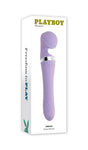 Playboy Vibrato Dual Ended Silicone Wand Vibrator Purple in a box showcasing its sleek design.