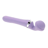 Playboy Vibrato Dual Ended Silicone Wand Vibrator Purple, featuring textured head and flexible neck for versatile pleasure.