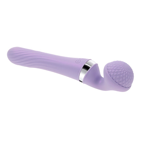 Playboy Vibrato Dual Ended Silicone Wand Vibrator Purple, featuring textured head and flexible neck for versatile pleasure.