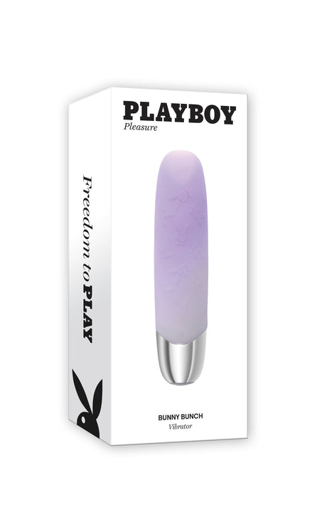 Playboy Bunny Bunch Silicone Bullet Vibrator Purple packaging featuring a soft purple bullet vibrator.