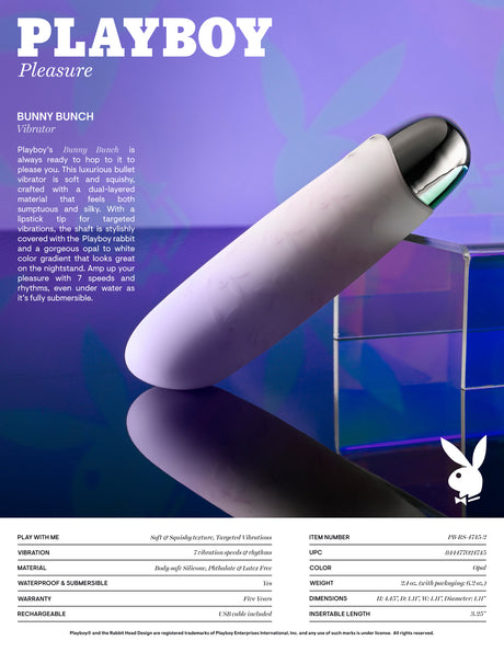 Playboy Bunny Bunch Silicone Bullet Vibrator Purple with sleek design and dual-layered material for targeted stimulation.