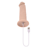Evolved 7 Inch Girthy Vibrating Dong Vanilla with USB charging cable, lifelike design and textures.