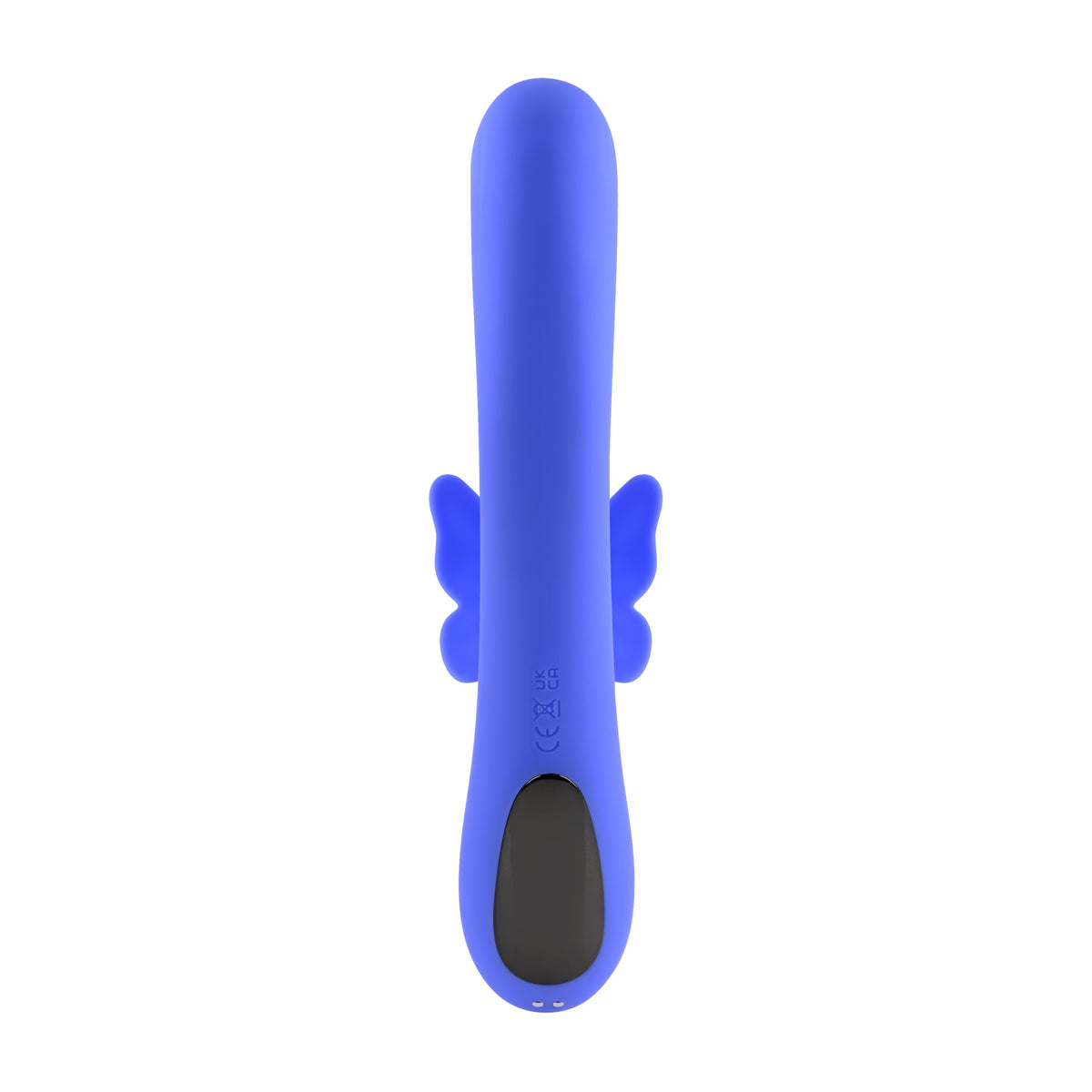 Evolved Butterfly Dreams Silicone Rabbit Vibrator in blue with flexible wings for dual stimulation.