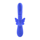 Evolved Butterfly Dreams Silicone Rabbit Vibrator in blue, featuring flexible design and textured butterfly wings for stimulation.