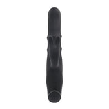 Evolved Ringmaster Silicone Rabbit Vibrator Black with bunny ear clitoral stimulator and textured shaft