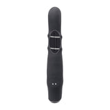 Evolved Ringmaster Silicone Rabbit Vibrator Black showing textured shaft and control interface.