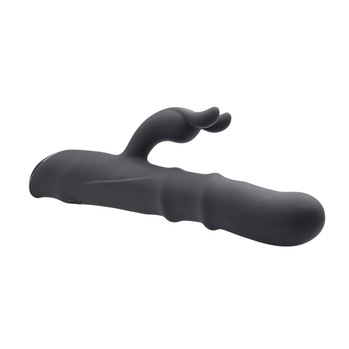 Evolved Ringmaster Silicone Rabbit Vibrator Black with textured shaft and flexible bunny-ear stimulator